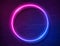 Neon Glowing Circle Frame for Banner on Dark Empty Grunge Brick Background