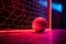 Neon glowing football ball and soccer goal 3d