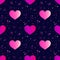 Neon glowing hearts seamless dark pattern