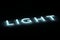 Neon glowing inscription light on black background. Lightning equipment. Bright LED advertising