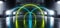 Neon Glowing Laser Blue Green Circles Arch White Concrete Underground Garage Sci Fi Futuristic Hall Stage Podium Grunge Columns