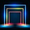 Neon glowing lines tunnel abstract background. Square portal concept.