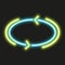 Neon glowing repeat music button, music sign