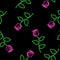 Neon glowing roses of red and green colors. Seamless pattern. Black background