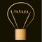 Neon golden light bulb, black background