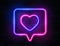 Neon Gradient Glowing Heart in Spech Bubble Banner on Dark Empty Grunge Brick Background.