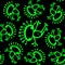 Neon green black monochrome doodle alien frog seamless pattern vector