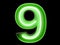 Neon green light digit alphabet character 9 nine font