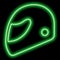 Neon green outline of a motorcycle helmet on a black background. The concept of extreme sport, competition, protection