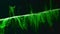 Neon green waveform of audio vibration on black screen