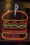 Neon Hamburger Sign in restaurant