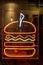 Neon Hamburger Sign in restaurant