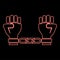 Neon handcuffed hands Chained human arms Prisoner concept Manacles on man Detention idea Fetters confine Shackles on person icon