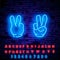 Neon hands with gloves icon set . Vector clipart - parts of body, arms in gloves. Hand gesture collection. Night bright
