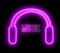 Neon headphone and text of `MUSIC`. Colorful design for dj, headset and audio with shiny light