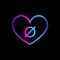 Neon heart with agender symbol on black background