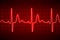 Neon heart beat ecg or ekg seamless line on red background