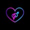 Neon heart with bisexuality symbol on black background