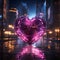 Neon heart in a cybernetic landscape