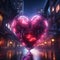 Neon heart in a cybernetic landscape