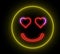 Neon heart eye smiley face. Glowing led light, smiling lover emoji