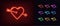 Neon heart icon. Glowing neon heart sign with cupid arrow, amour shape