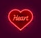 Neon heart signboard on the red background