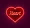 Neon heart signboard on the red background.
