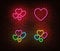 Neon heart signs vector isolated on brick wall. Love light symbol, decoration effect. Neon romantic