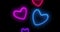 Neon hearts moving animation. Glowing ultraviolet light, blue and red glowing rays. Horizontal composition, 4k video quality