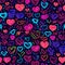 Neon Hearts: Small Fuchsia, Blue, Violet, and Orange Lights on Black