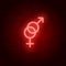 Neon heterosexuality sign. Male and female vector symbol on brick wall