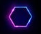 Neon hexagon frame or neon lights sign. Vector abstract background, tunnel, portal. Geometric glow outline hexagon shape