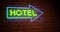 Neon hotel sign towards guest house room - 4k
