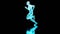 neon human figure running isolated on black, 3D holographic running man