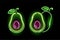 Neon icon of avocado fruit isolated on black background. Health food, keto diet, vegetarian concept for logo, banner