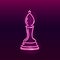Neon icon of chess bishop or elephant on dark gradient background. Board game, strategy, competition concept. Vector 10