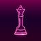 Neon icon of chess queen on dark gradient background. Board game, strategy, competition concept. Vector illustration