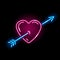 Neon icon of heart with arrow isolated on black background. Love, St. Valentine Day, lovestruck concept. Vector