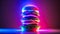 Neon illuminated burger on a neon background.