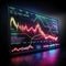 A neon illumination brings to life the price movement chart a cryptocurrency, with fluctuations tracked in dollars, creating a