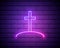 Neon illumination of the cross. The bright advertisement of the cross. Modern vector logo, banner, shield, drawing of Christianity