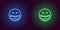 Neon illustration of laughing emoji. Vector icon