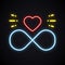 Neon infinite heart sign. Bright love symbol. Valentine`s day. Love, couple, relationship, dating, holiday, romantic