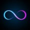 Neon infinity symbol on black background