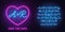 Neon initials in the heart. Neon blue script font. Glowing symbol of love. The template can be used for a wedding