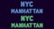 Neon inscription of New York city, Manhattan borough. Vector illustration, neon Text of NYC Manhattan with glowing backlight, blue