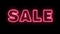 Neon inscription sale, red letters, black background