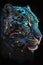 Neon leopard portrait. Psychedelic digital art. Vector illustration.