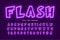 Neon light 3d alphabet, extra glowing comic style type.